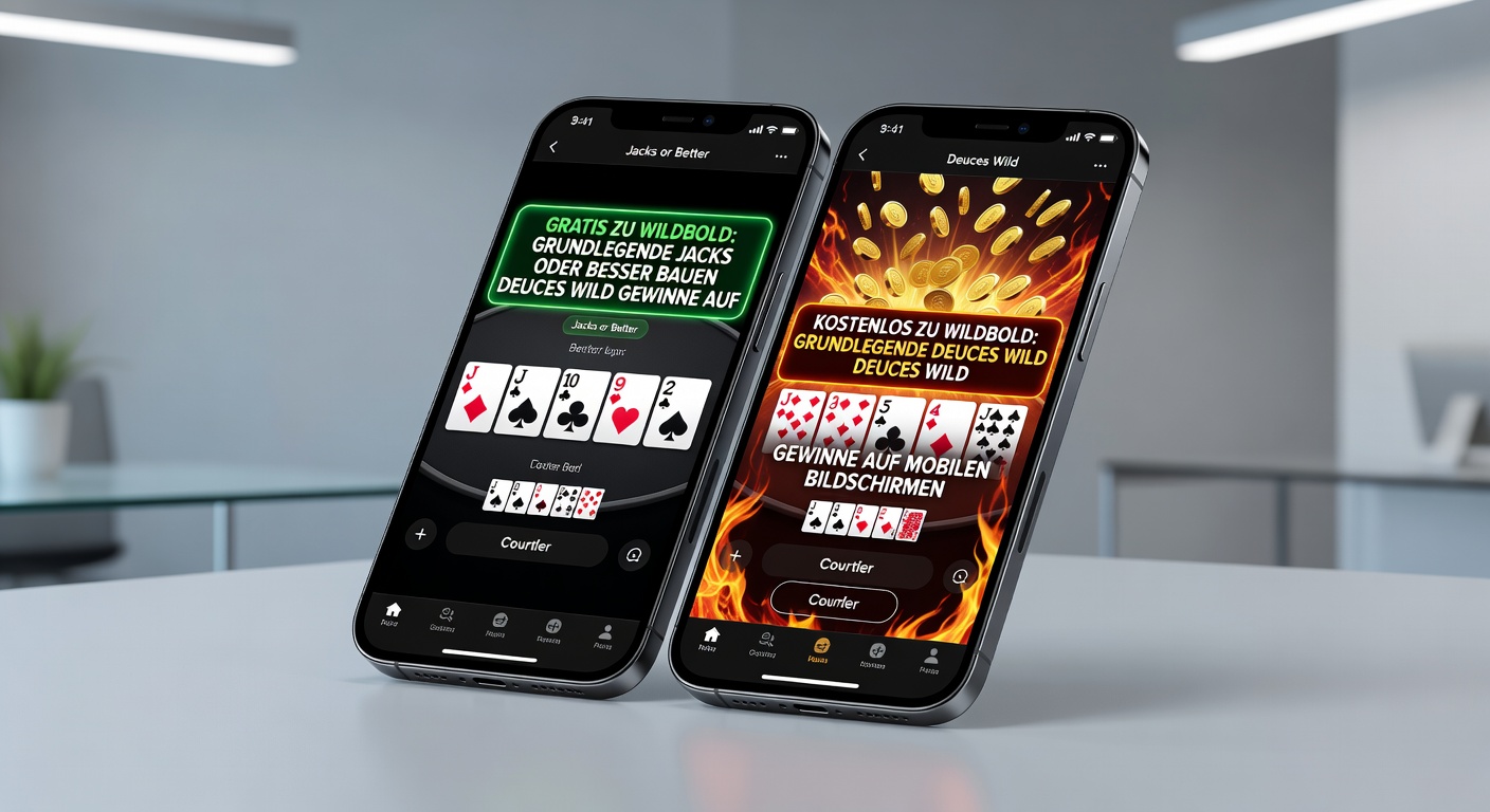 Deuces Wild Paytable auf einem deutschen Smartphone mit Jacks or Better Strategie-Tipps und Gewinnanimation