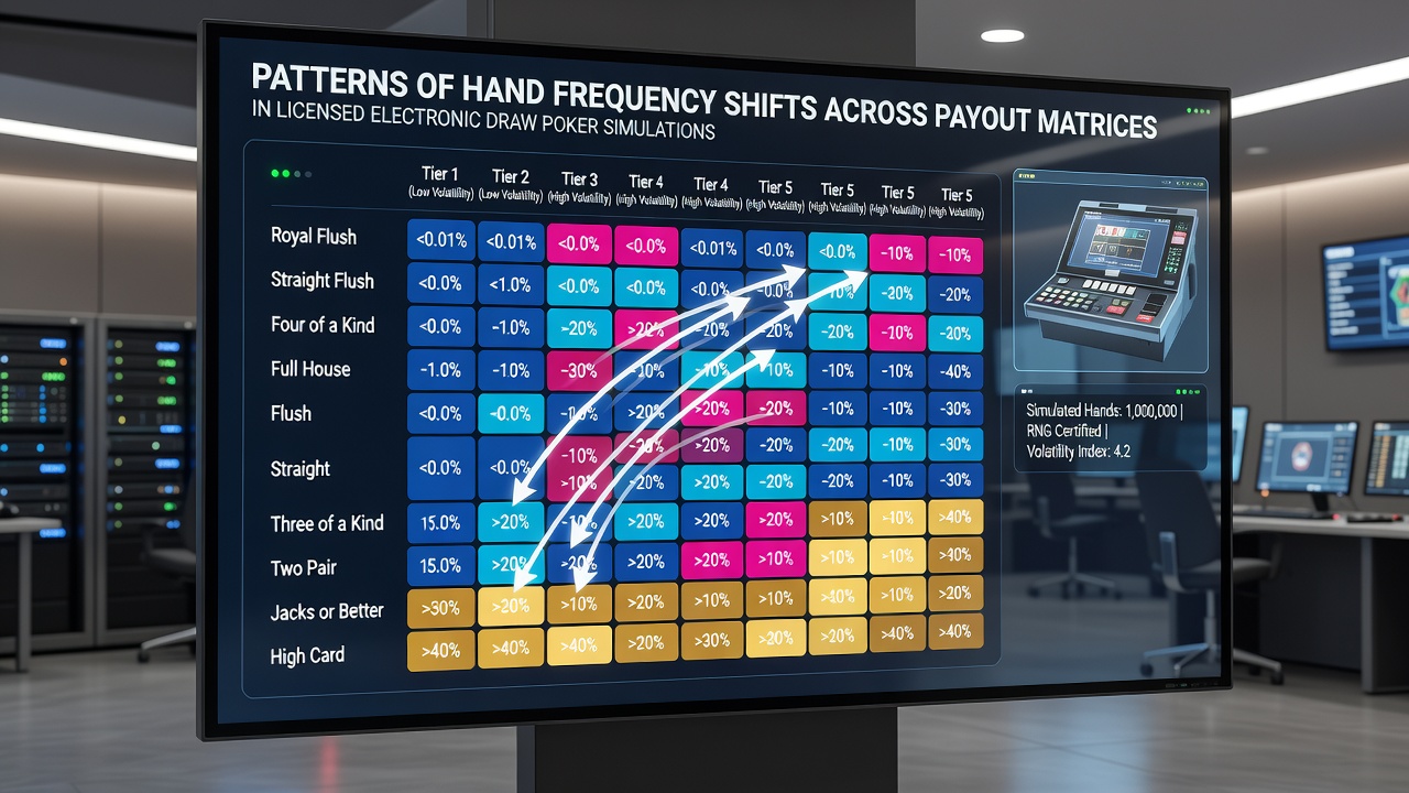 Diagramm mit detaillierten Handfrequenzdaten aus Draw-Poker-Simulationen auf mobilen Plattformen im Juli 2026